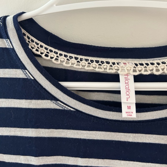 Navy Striped T-Shirt with Lace Detail - Picture 2 of 3